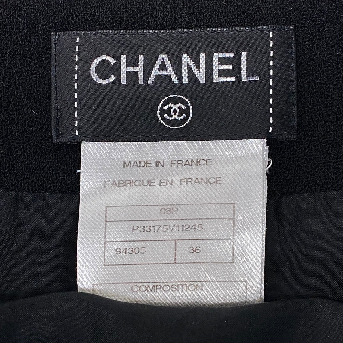 Ci13 CHANEL シャネル 2008年 膝丈スカート ココマーク タイトスカート フランス製 ウールスカート P33175 36 ブラック レディース 女性用u02t