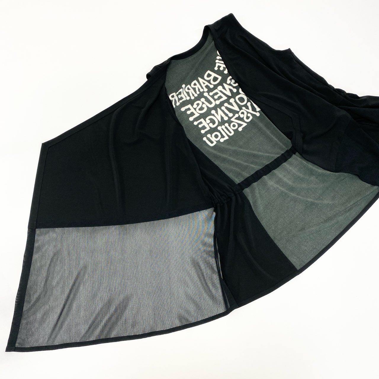 20Ⅼ2《美品》 TOKUKO 1er VOL トクコプルミエヴォル アシンメトリー ジレベスト バックプリント 伸縮ストレッチ レディース 女性用 9 ブラックu02t