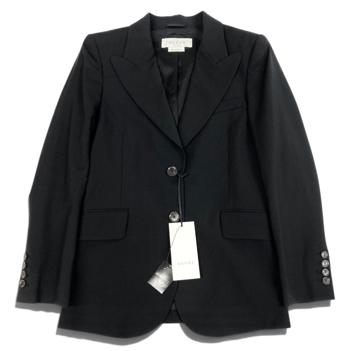 i19 E タグ付 GUCCI グッチ GUCCI UNIFORM テーラードジャケット ピークドラペル 40 ブラック ウール レディースo07t