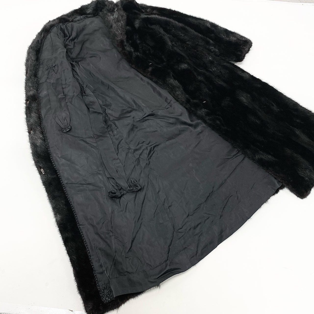 32k28 ダークミンク ストライプ柄 着丈110cm 超ロングコート サイズ9号 ブラック 本毛皮 MINK FUR リアルファーt18r