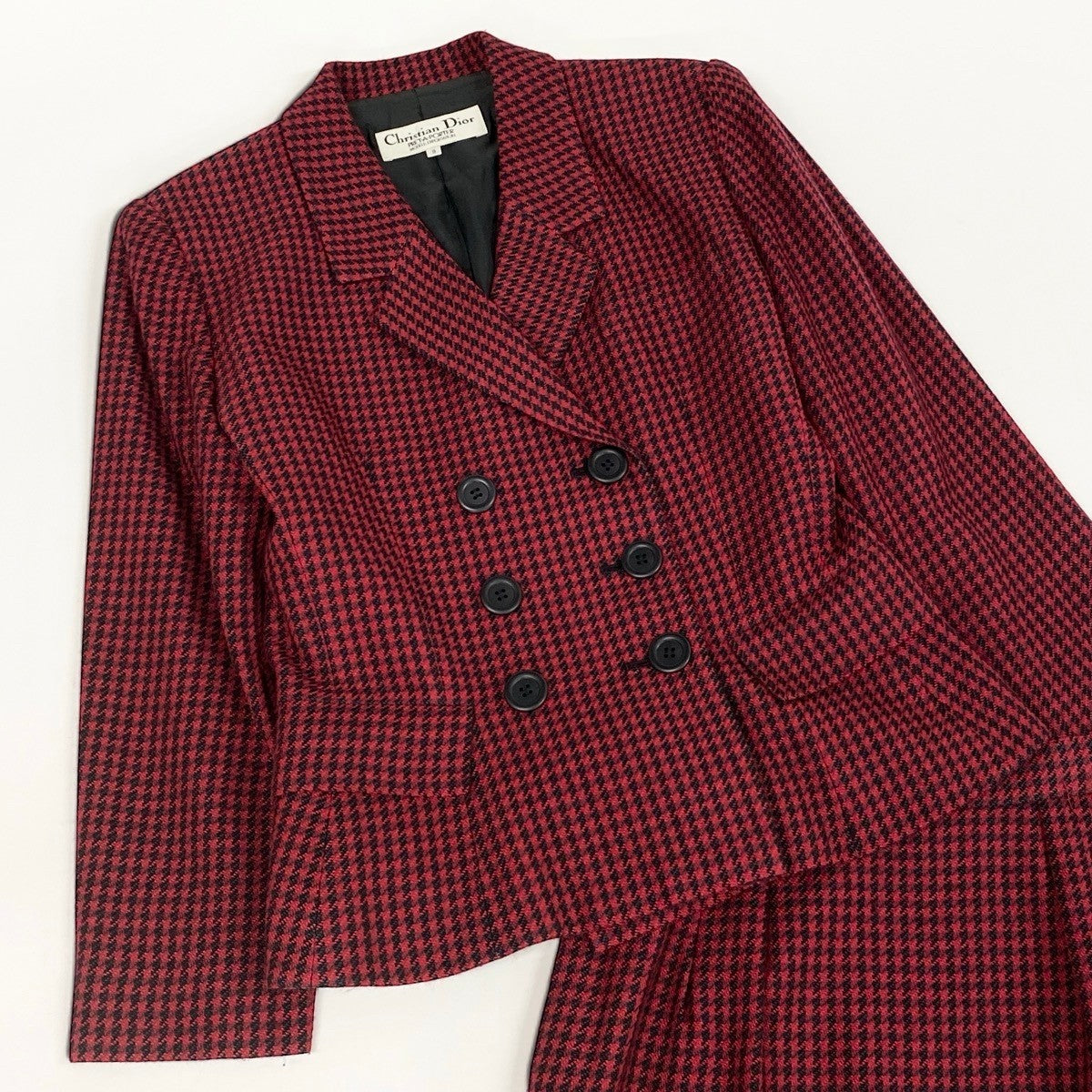 6i14 Christian Dior クリスチャンディオール スカートセットアップ テーラードジャケット スカート 千鳥格子 9サイズ レッド ブラック レディース 女性用u02t