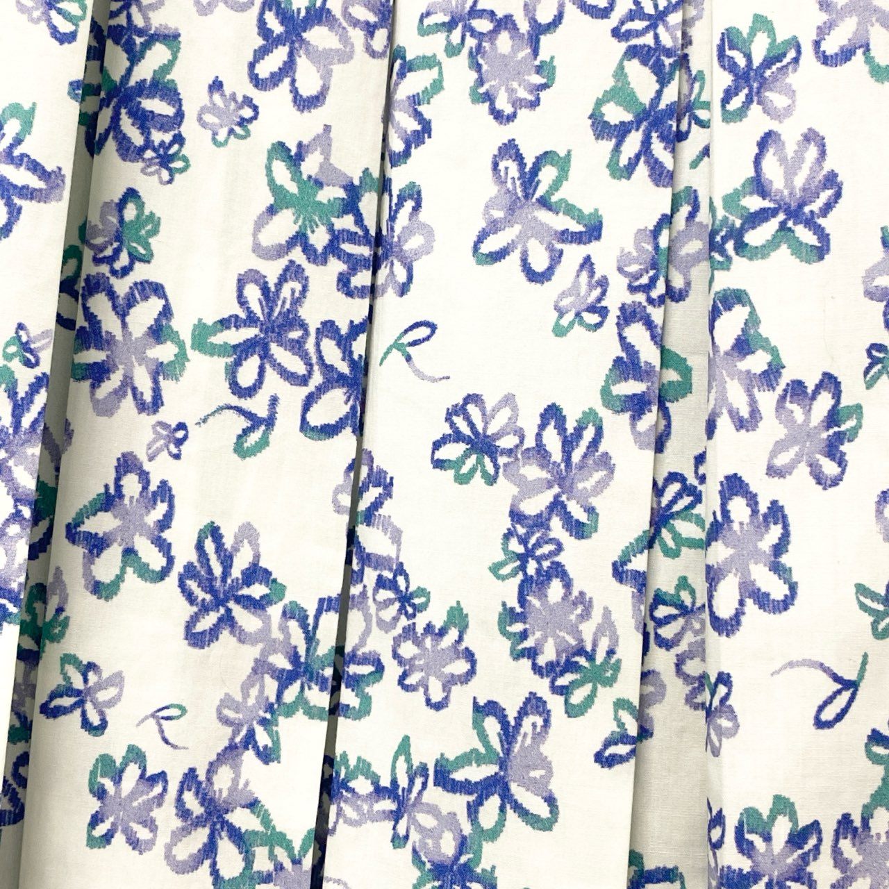 75c13 ROCHAS ロシャス ペイントフラワー 花柄 ロングスカート フレアスカート 40 アイボリー ブルー コットン イタリア製u02t