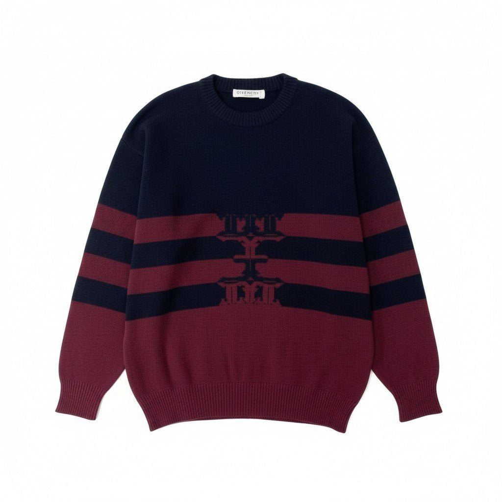 31c16 GIVENCHY ジバンシー Vintage ロングスリーブニット ニットセーター ボーダー Lサイズ ネイビー ボルドー ウール10％ メンズ 男性用o07t