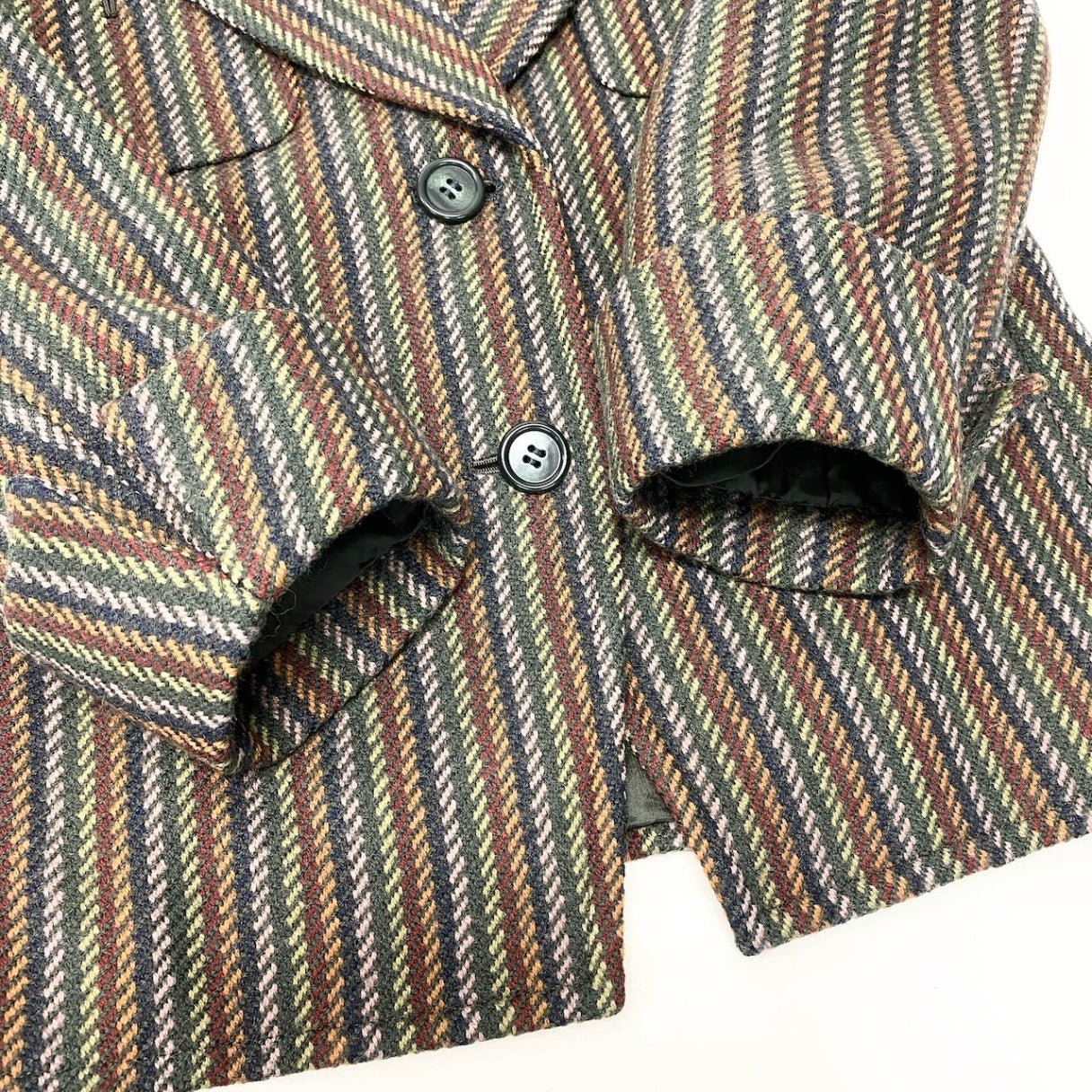 13f15 YVES SAINT LAURENT イヴサンローラン テーラードジャケット ストライプ柄 刺繍 サイズＭ マルチカラー ウール100％ レディース女性用u02t