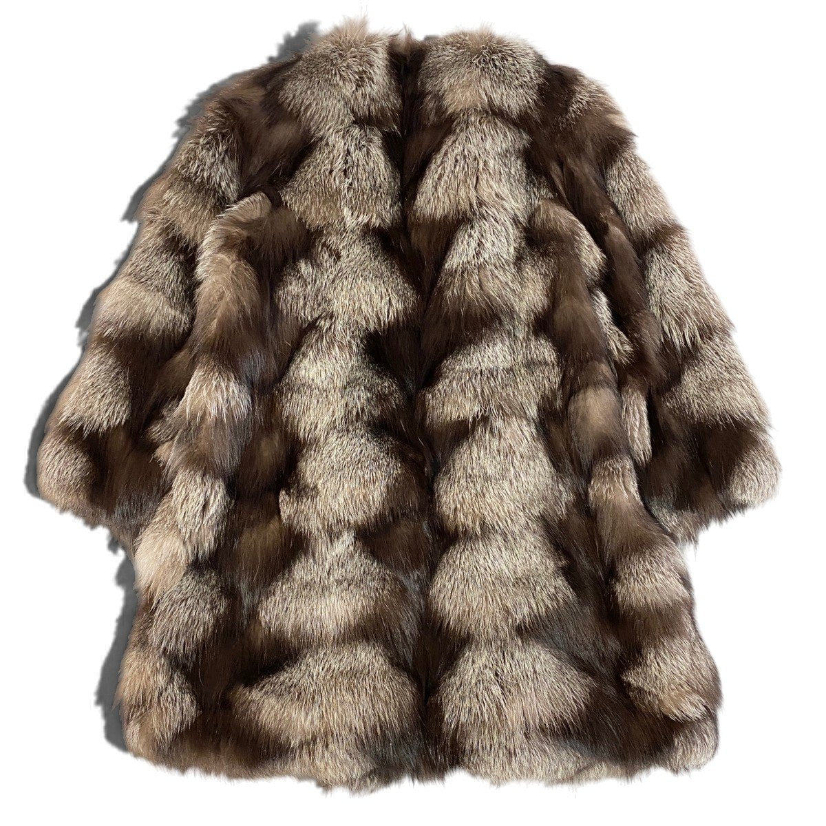Ej26 【極美品】 Fleur KOBE FUR 毛皮コート ノーカラー シルバーフォックス 裏地総柄 サイズF FOX FUR 本毛皮 レディースu02t