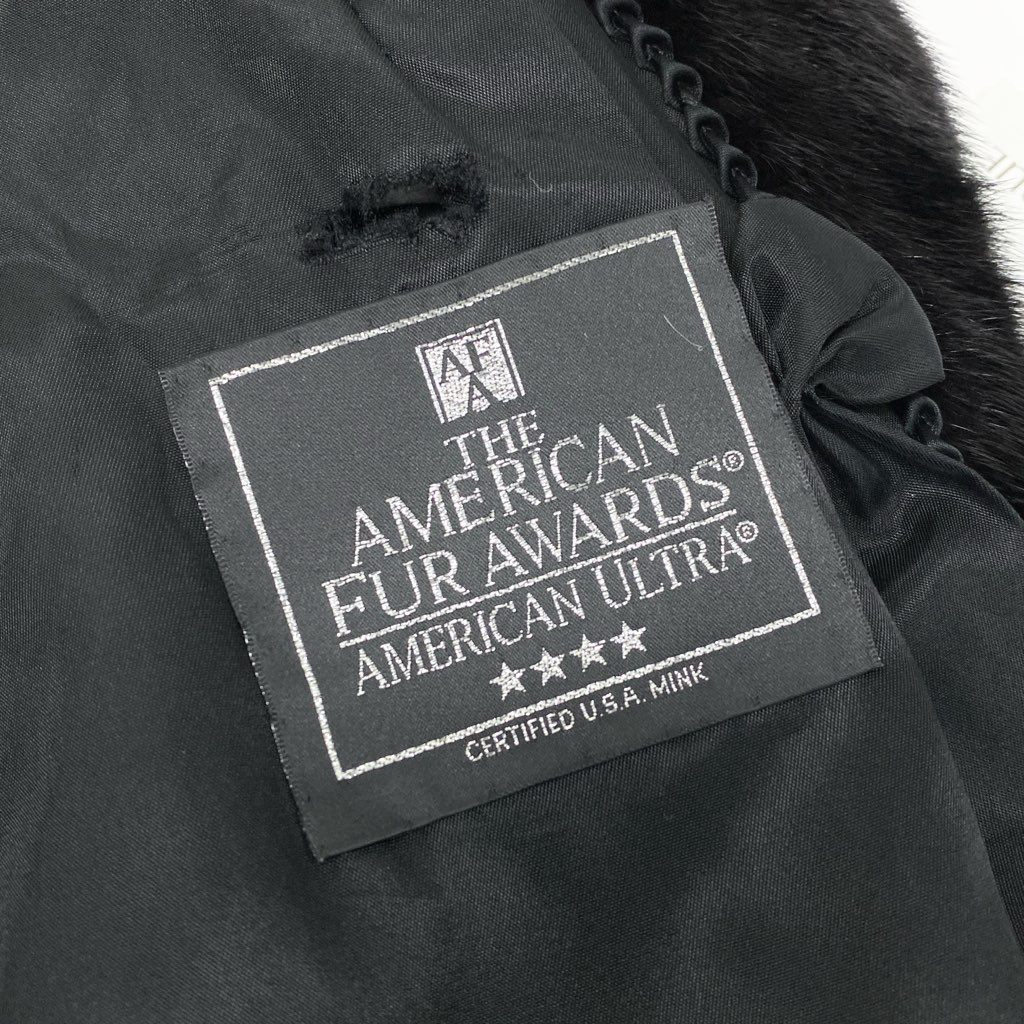 16l27 AMERICAN FUR AWARDS アメリカンファーアワード 4つ星 ダークミンク ファーコート サイズF ブラック 最高級本毛皮 タグ付t18r