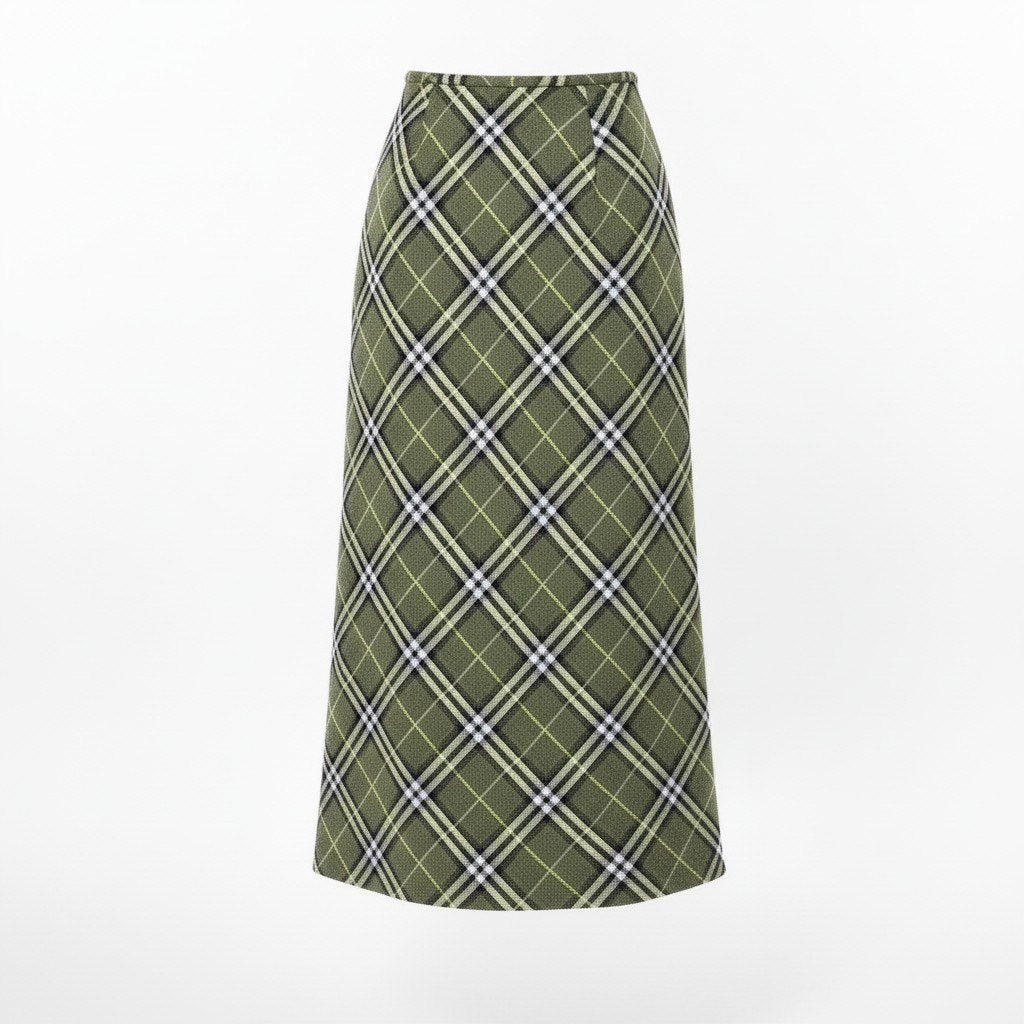 78d9 BURBERRY LONDON バーバリー ロンドン リネンブレンド チェックスカート Check Skirt サイズ40 カーキ 女性服 三陽商会t18r