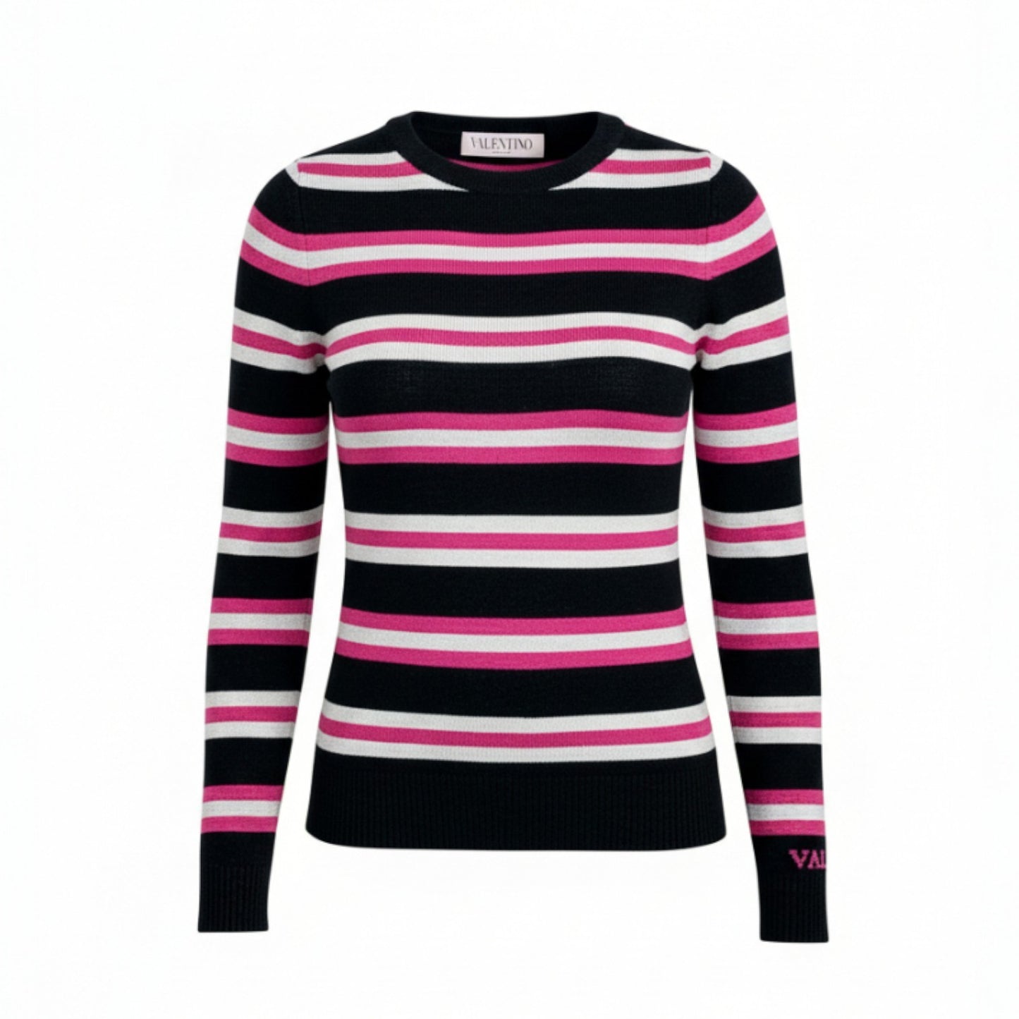 b23 【美品】VALENTINO ヴァレンティノ 2021年 袖ロゴ入り ラメ混紡 タイトニットセーター サマーニット サイズXXS マルチカラー レディース トップスk02i