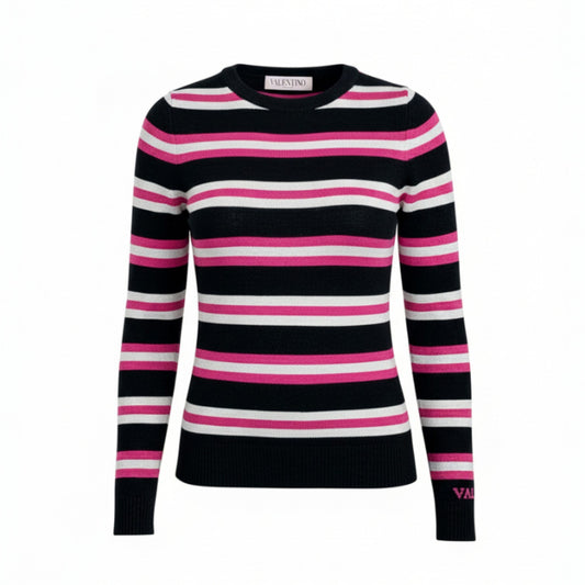 b23 【美品】VALENTINO ヴァレンティノ 2021年 袖ロゴ入り ラメ混紡 タイトニットセーター サマーニット サイズXXS マルチカラー レディース トップスk02i