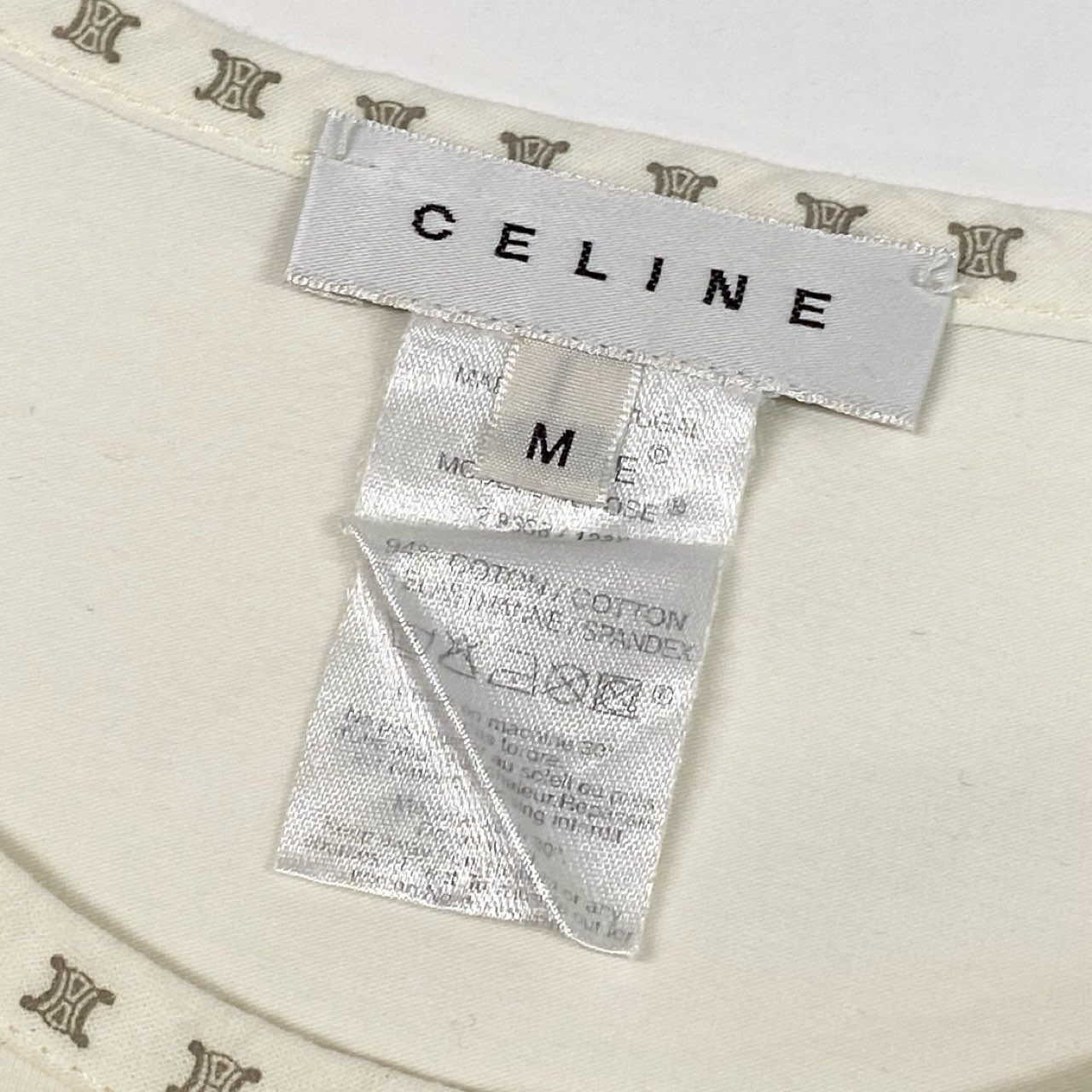 Ic2 CELINE セリーヌ トリオンフネック ロゴ 半袖Tシャツ カットソー M アイボリー コットン レディースu02t
