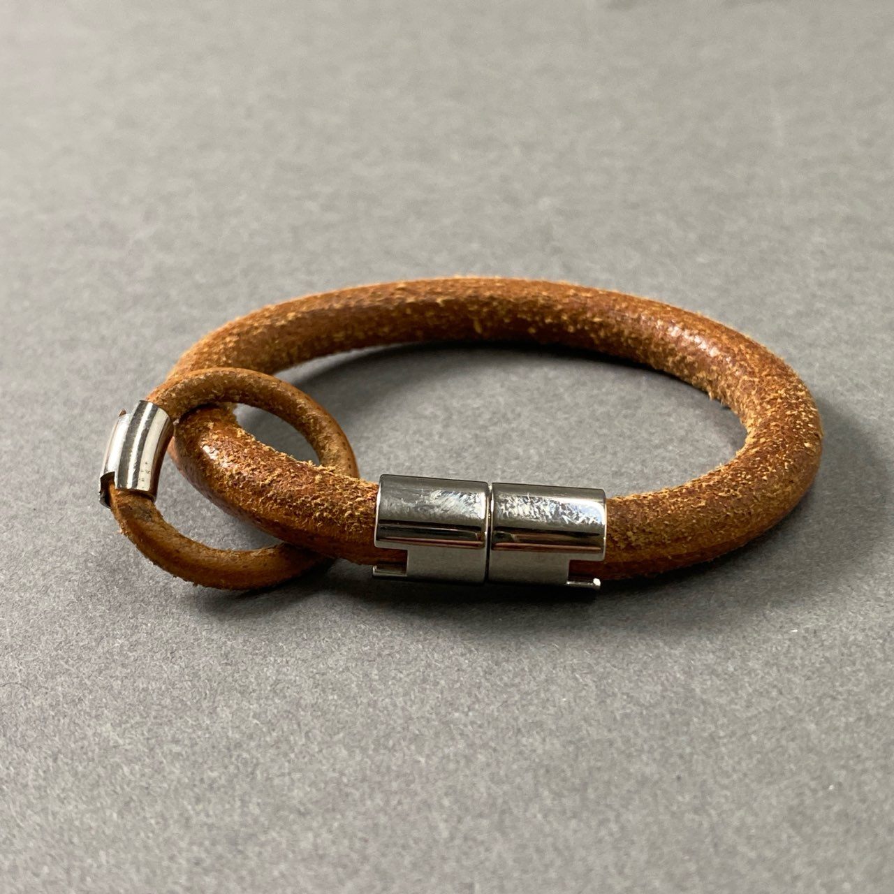 19f23 【2点セット】 HERMES エルメス ブレスレット × リング ブラウン レザー Leather Bracelet Ring アクセサリー バングル