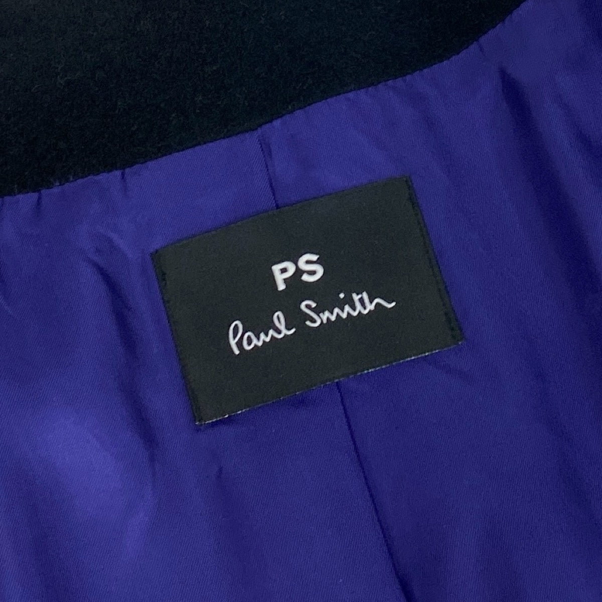4g2 PS Paul Smith ピーエスポールスミス ノーカラーコート ロングコート 裏地総柄 ウールカシミヤ混 48L ブラック レディース 女性用o07t