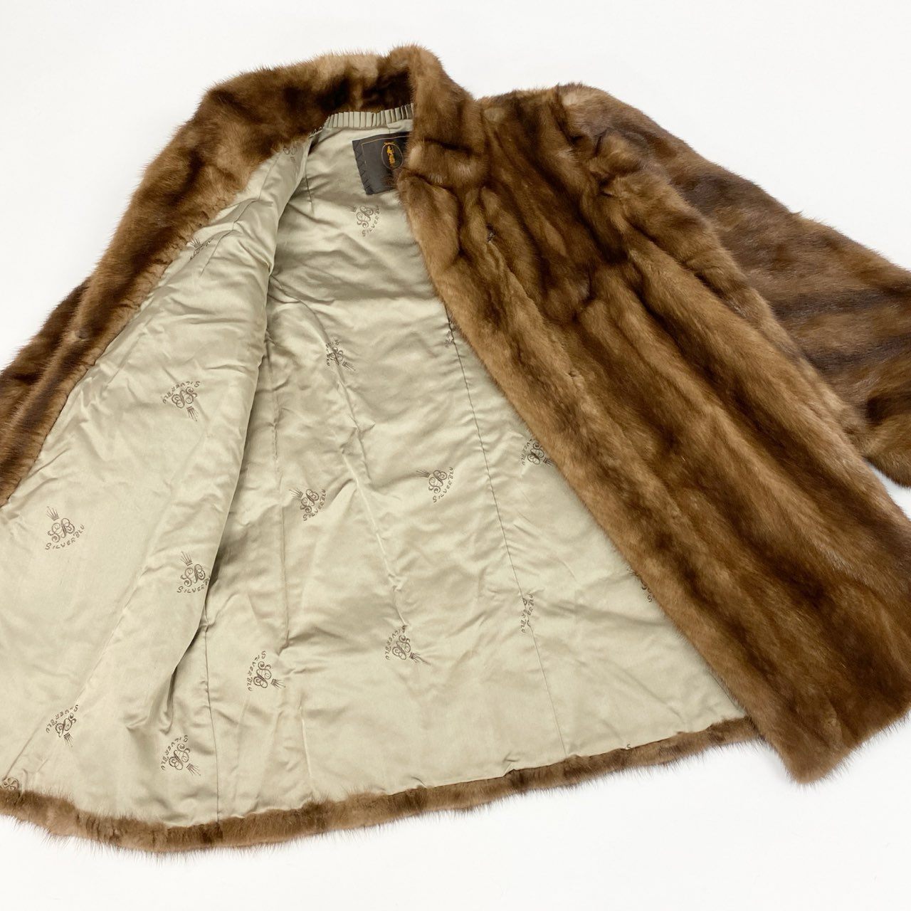 50j23 Silver Blu IEMURA パステルミンク ミンクコート 毛皮コート セミロングコート 袖斜め段 13 ライトブラウン ミンクファー レディースu02t