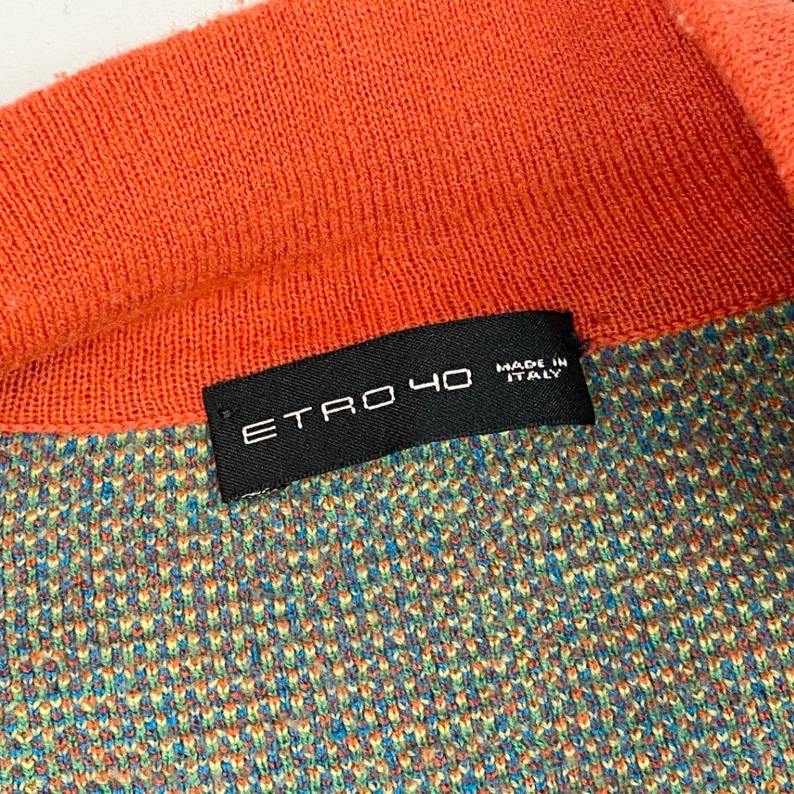 75f24 ETRO エトロ ベルテッドカーディガン ニットカーディガン フリンジ 総柄 サイズ40 マルチカラー レディース イタリア製
