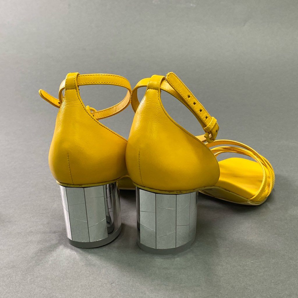 1e10 《美品》 Salvatore Ferragamo サルヴァトーレ フェラガモ ミラーヒール アンクルストラップ サンダル 6 1/2 イエロー レザー シューズ 箱付き 夏