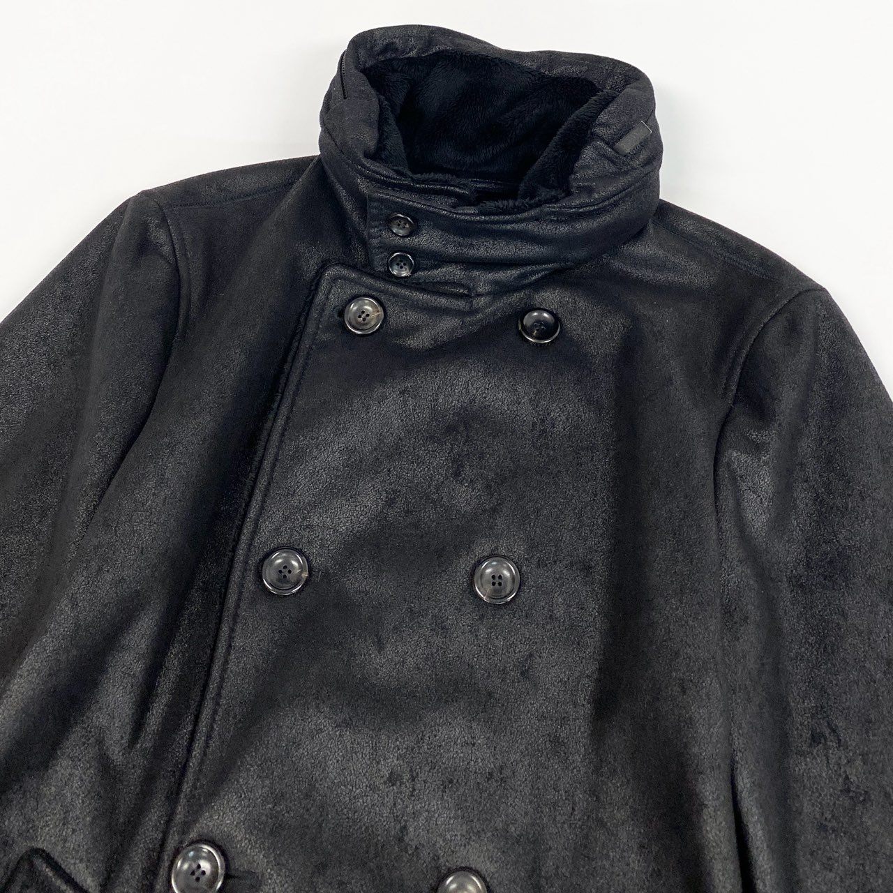 66a14 GIORGIO ARMANI ジョルジオアルマーニ Pコート ピーコート ダブルブレストジャケット 裏ボア メンズ 紳士服 EU46 ブラック ポリエステル100％o07t