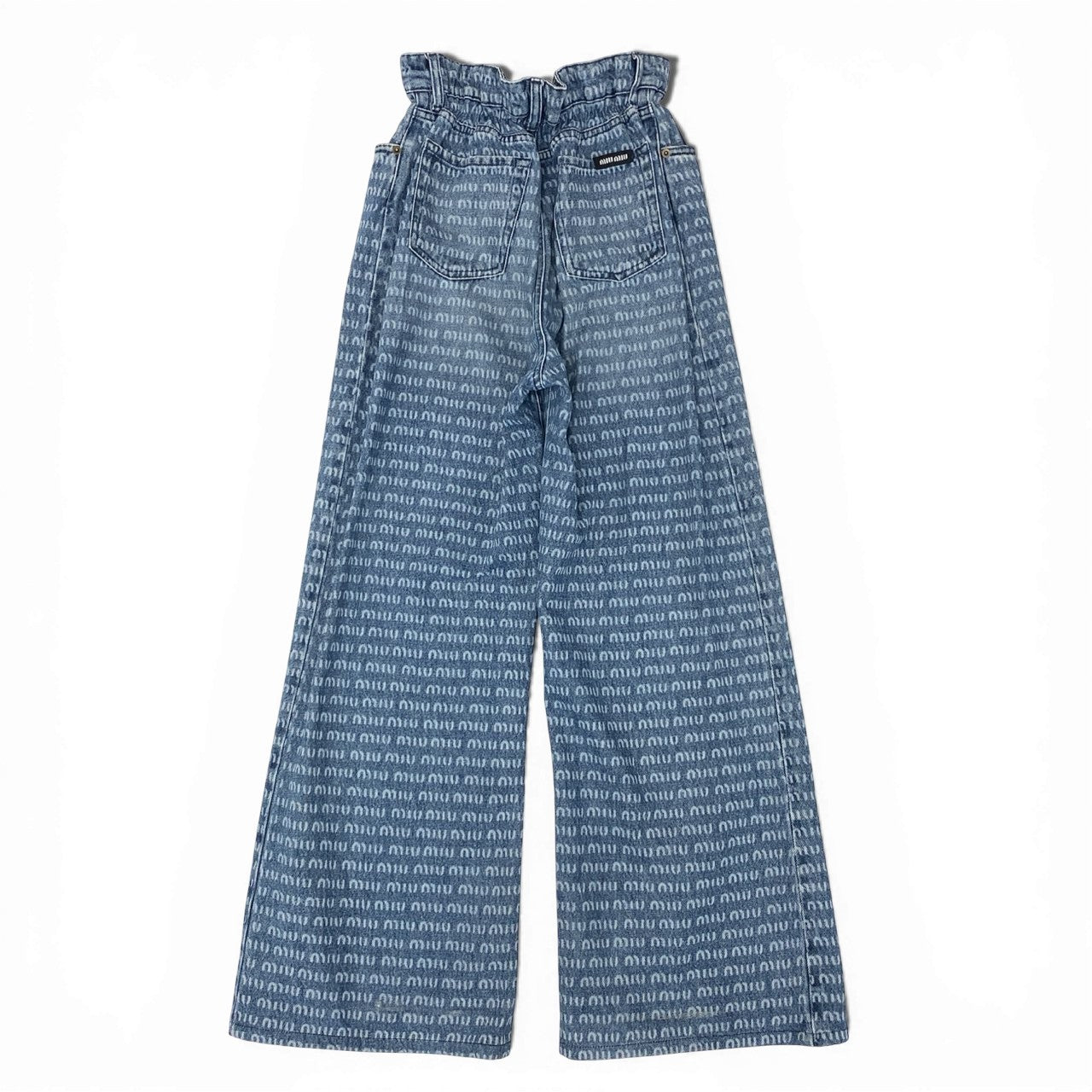 55L23 miu miu ミュウミュウ 2024SS ワイドレッグジーンズ ロゴプリント デニムパンツ サイズ25 インディゴ レディース ボトムスk02i