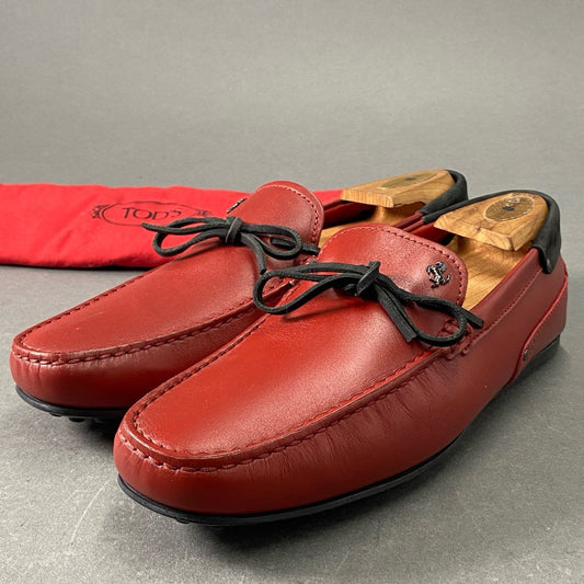 2f12 《極美品》 TOD'S トッズ × Ferrari フェラーリ ドライビングシューズ 7 1/2 レッド レザー イタリア製 メタルホース スリッポン ローファー