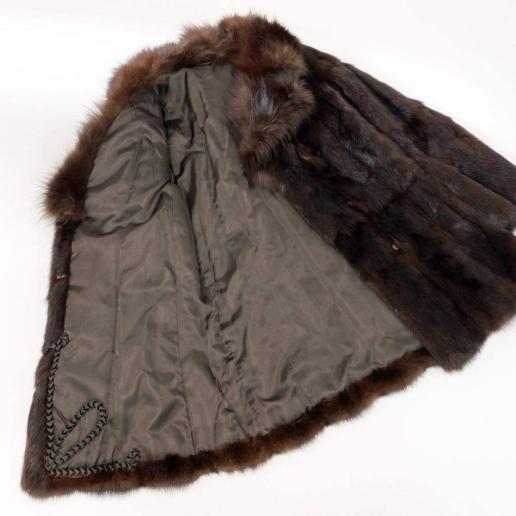 5L22 襟巻付き デミバフミンク ×フォックス ファーコート サイズF ブラウン 本毛皮 MINK FOX FUR ポケット有t18r