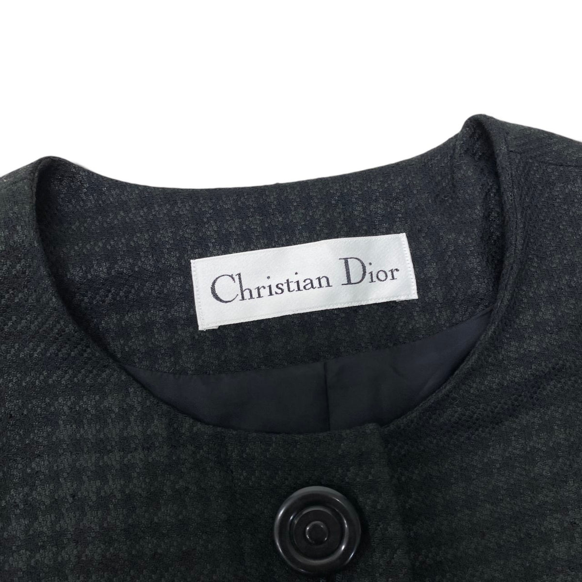 60i16 Christian Dior クリスチャンディオール セットアップ スカートスーツ ノーカラージャケット 千鳥格子柄 サイズ13 ブラック レディースo07t