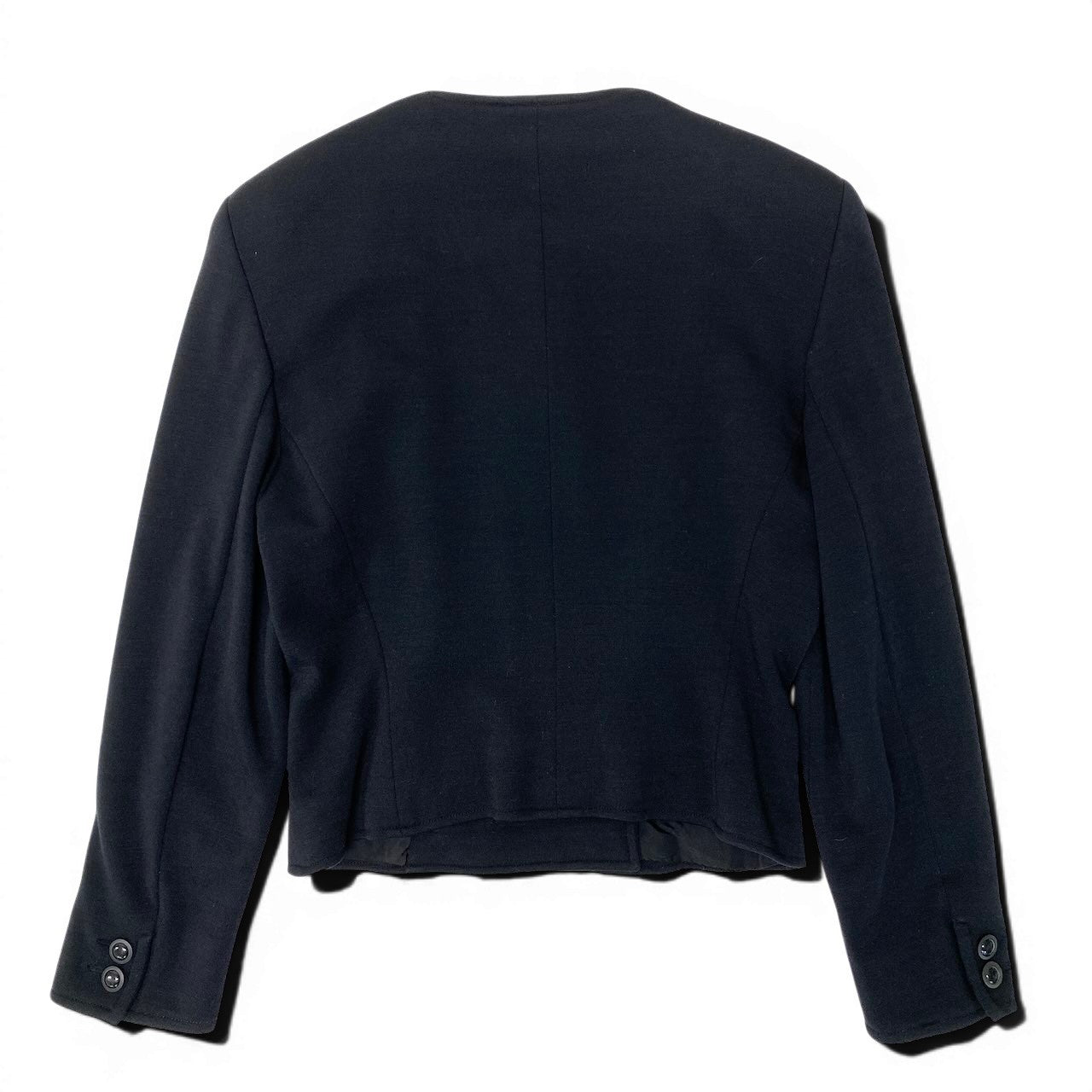 48e28 GUCCI グッチ vintage ノーカラージャケット ダブルブレスト  サイズ42 ブラック ウール100％ レディース 女性服o07t