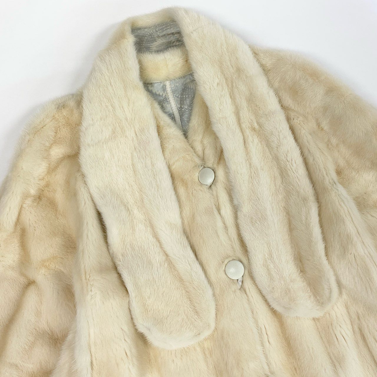 20k2《希少》 ショール付き パールミンク ロングコート 98cm ホワイト 最高級本毛皮 ノーカラー 裾広がり PEARL MINK FURt18r