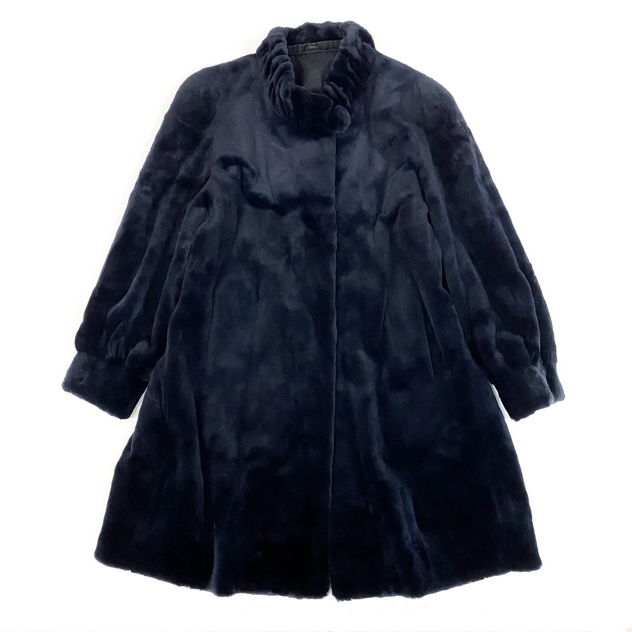 70b16 SAGA MINK サガミンク 染め シェアードミンクファー ロングコート サイズF ダークネイビー 最高級本毛皮 Mink Fur Coatt18r