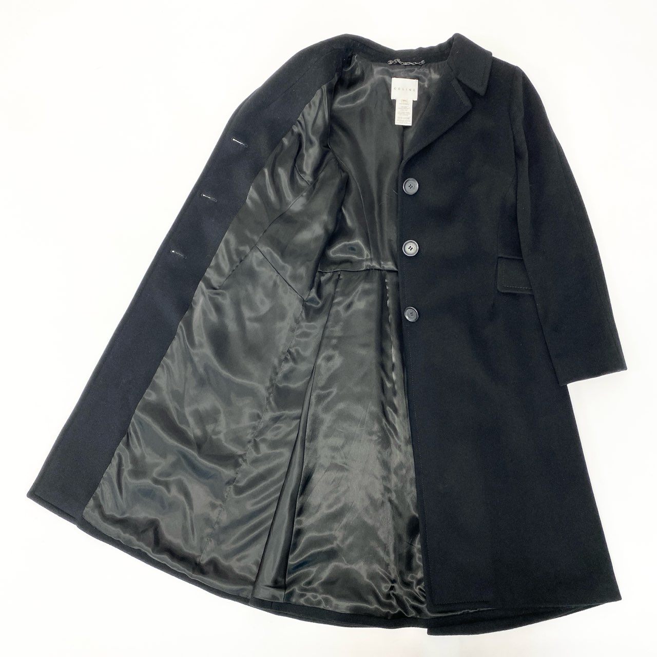 11b6【美品】 Vintage CELINE セリーヌ ロングチェスターコート ウールコート アウター 40サイズ ブラック ウール100％ レディース 女性用u02t
