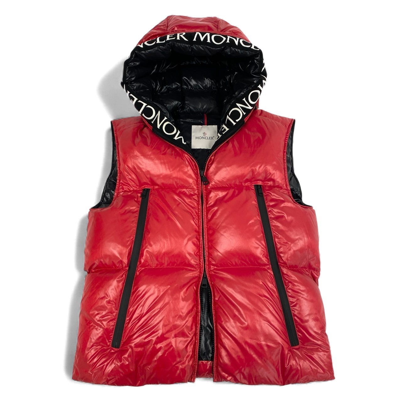14L1《極美品》 MONCLER モンクレール 20-21AW AGNEAUX アニョー ロゴテープ ダウンベスト F20911A51C00 サイズ2 レッド DOWN VESTt18r