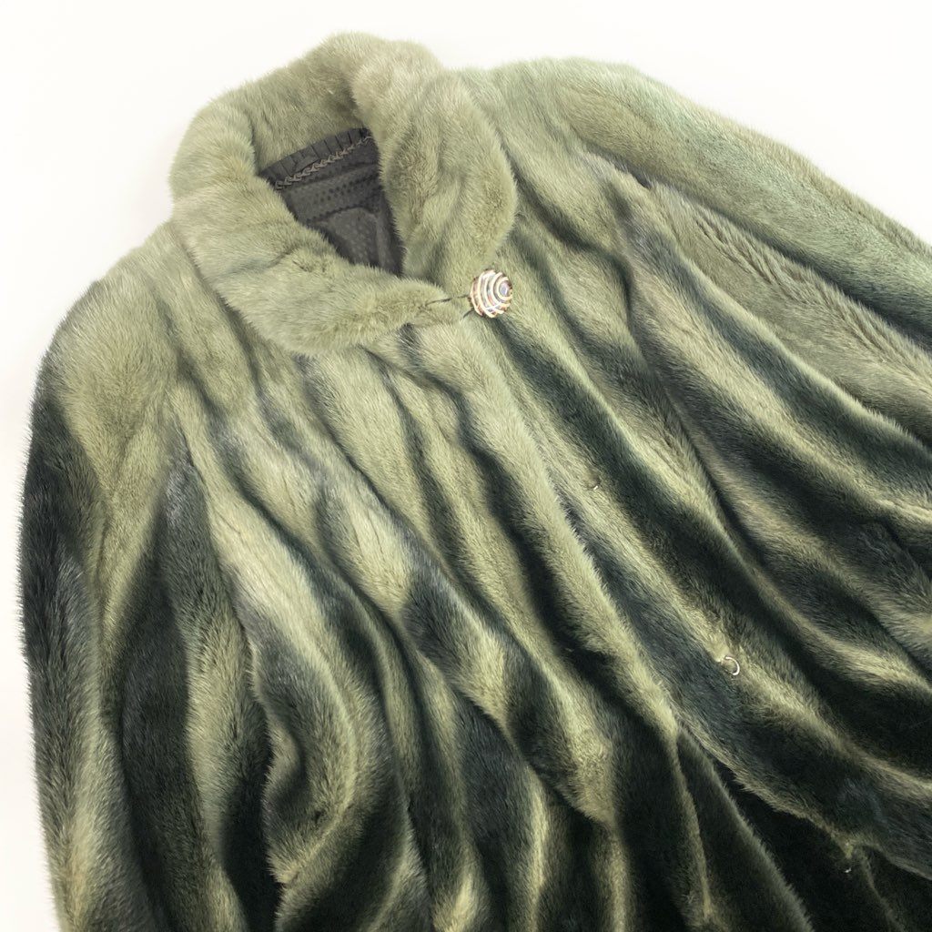 69L15 《希少》 AMERICAN Legend アメリカン レジェンド 染めミンク レアデザイン ロングコート サイズF グリーン系 最高級本毛皮 MINK FUR COATt18r