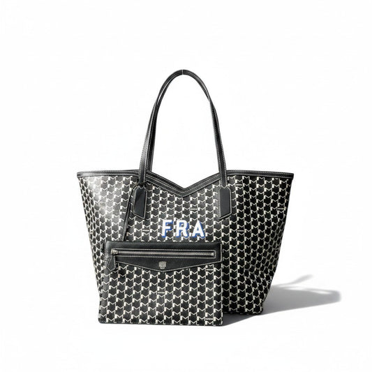 h13【極美品】MOYNAT モワナ M.CABAS Mカバス トートバッグ Mカットアウト ジップポーチ ブラック ホワイト レディース 女性用k02i