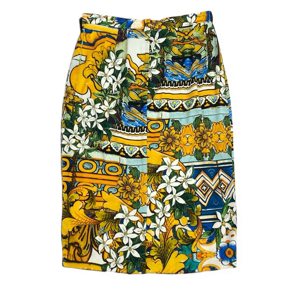 g13 【極美品】DOLCE＆GABBANA ドルチェアンドガッバーナ シルクスカート マヨルカ花柄 膝丈 イタリア製 38サイズ マルチカラー レディース 女性用u02t