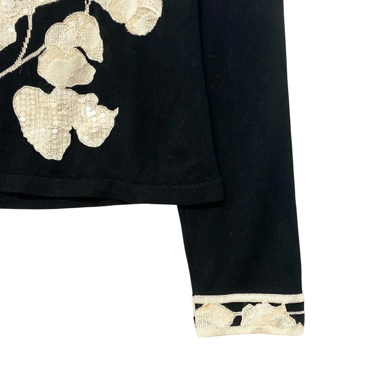 10h31 LEONARD FASHION レオナール タートルネック ニットセーター スパンコール レース装飾 花柄 サイズL ブラック レディースu02t