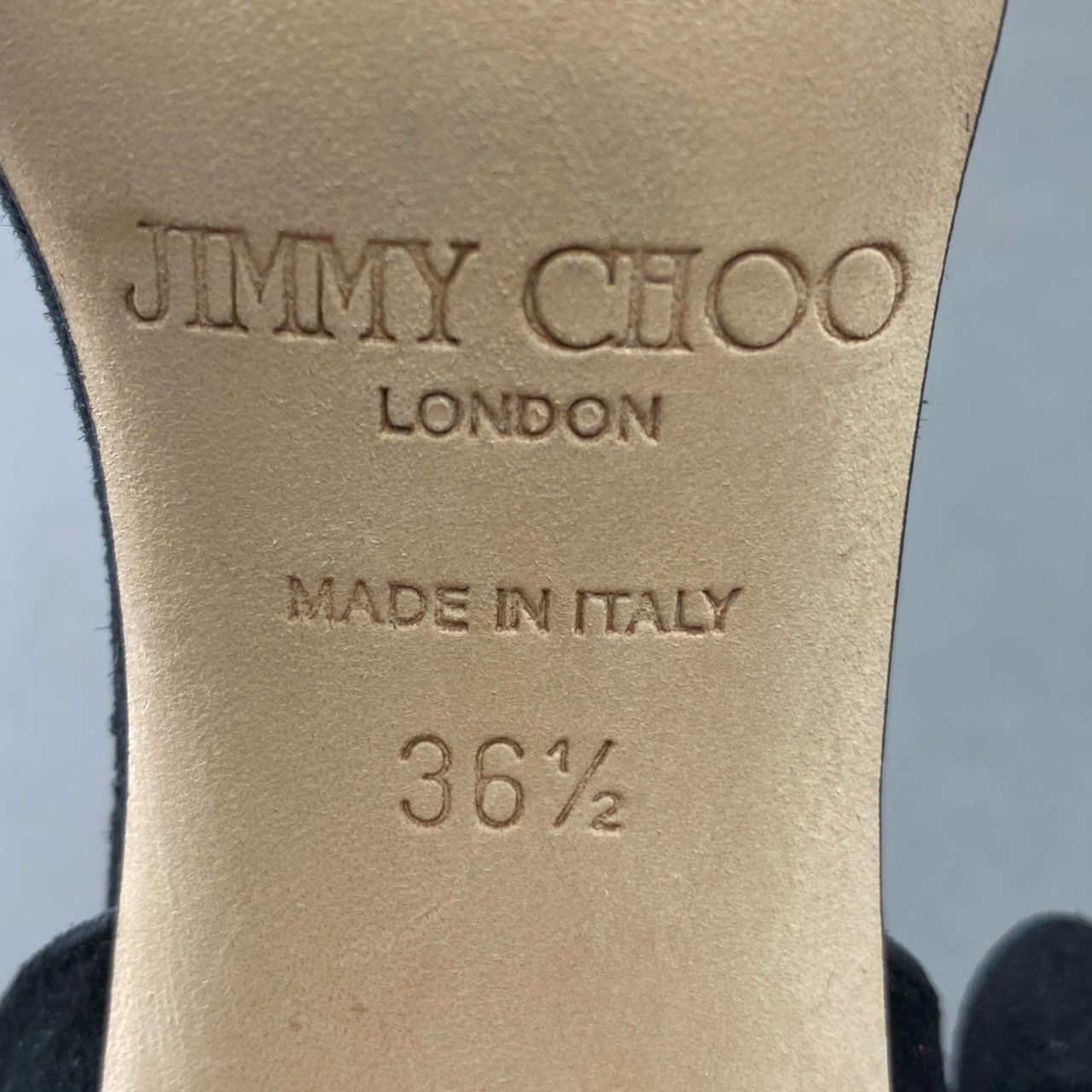 6f18 《極美品》 JIMMY CHOO ジミーチュウ ラインストーン リボン パンプス サンダル 36 1/2 ブラック スエードレザー グリッター イタリア製 シューズ