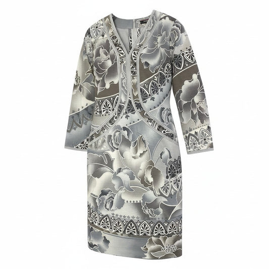 67e7 LEONARD FASHION レオナール Vネック ロングワンピース 花柄プリント 総柄 シルクウール混 サイズ42 マルチカラー レディース 女性服o07t