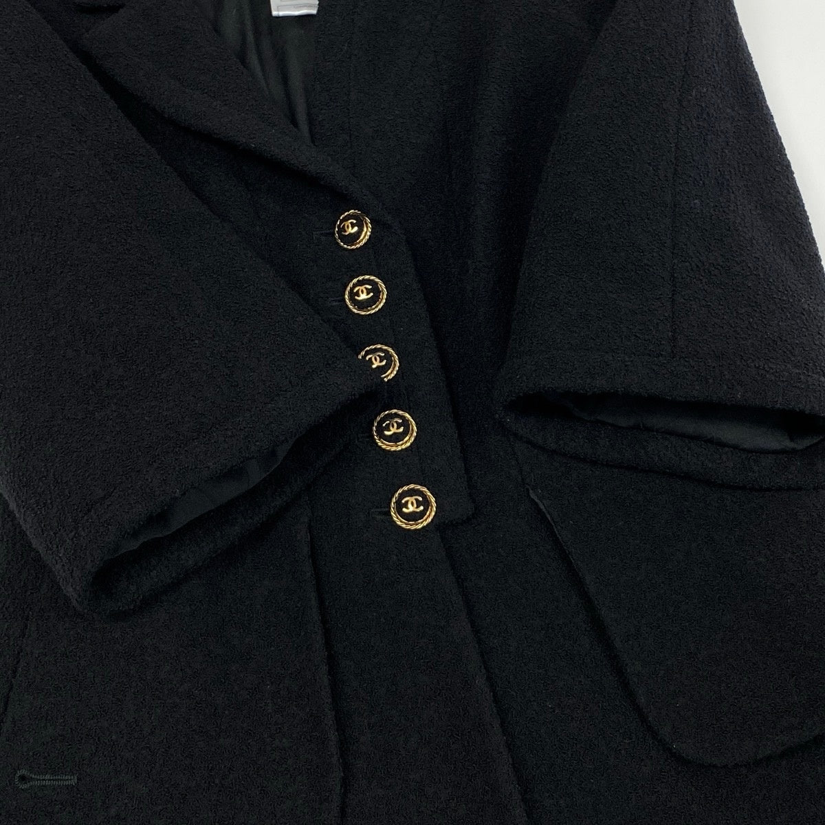 g13 【美品】CHANEL 2007年 クロップドツイードジャケット ココマーク P30567 38サイズ ブラック レディース 女性用k02i