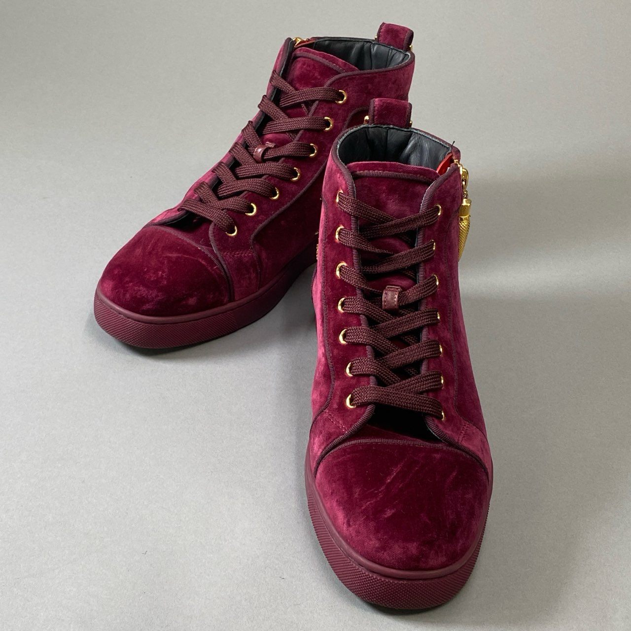 3i30 《美品》 Christian Louboutin クリスチャンルブタン LOUIS THE LIPS FLAT ルイス ハイカットスニーカー  42サイズ ボルドー ベロア メンズ シューズt18r