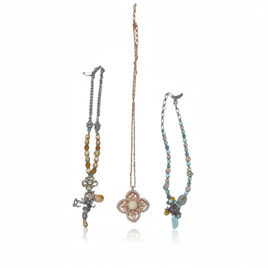 g16⑥ 《 3点セット》 Mariana マリアナ 天然石 × クリスタル ビジューネックレス アクセサリー ジュエリー アンティークt18r