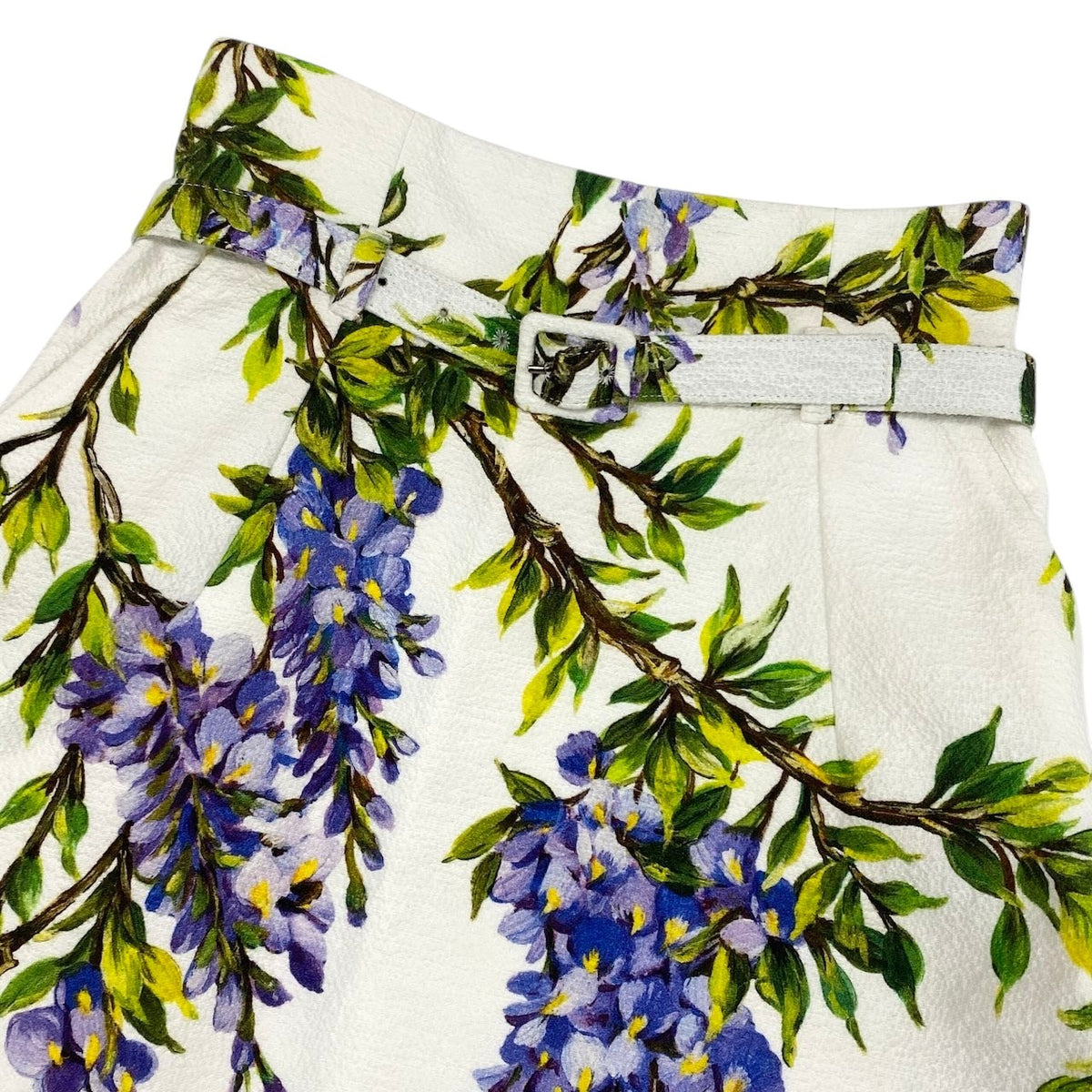 i18 【美品】DOLCE&GABBANA 台形スカート ベルトデザイン 藤の花 38サイズ マルチカラー レディース 女性用k02i