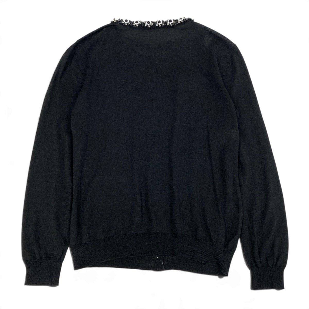 Ej15 MOSCHINO モスキーノ ロングスリーブ ニットカーディガン 花柄 ビーズ サイズ38 ブラック レーヨン コットン レディースu02t