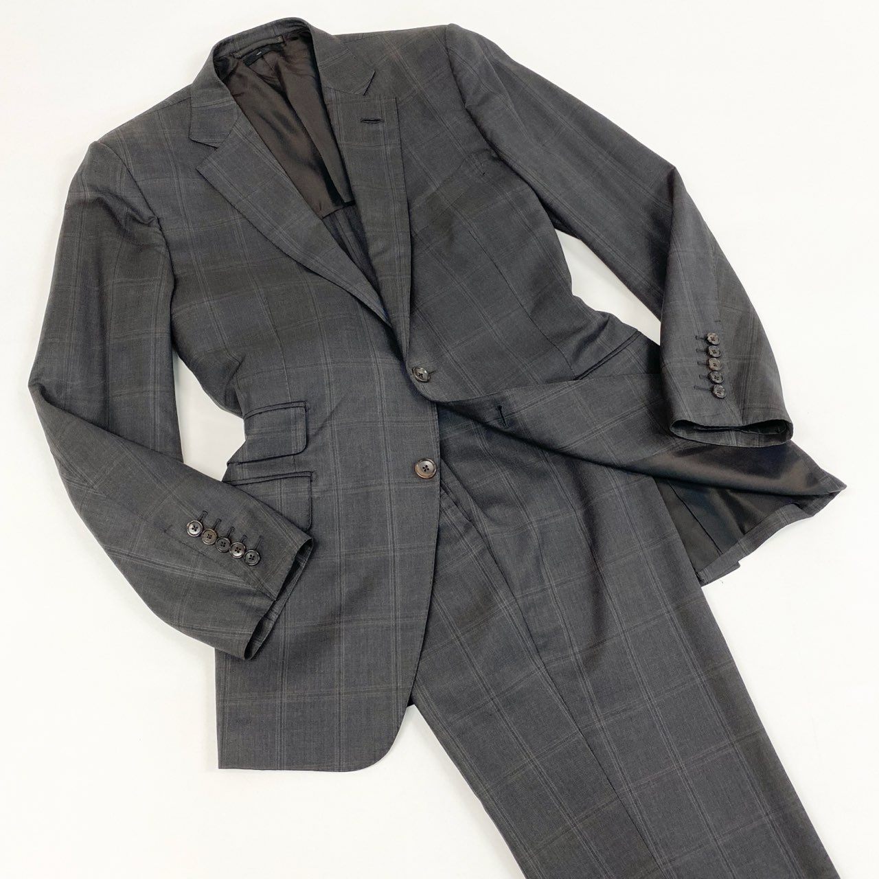 38d28 TOM FORD トムフォード シングルスーツ セットアップ チェック柄 24YA4C サイズ52 7R  グレー ウール100％ イタリア製