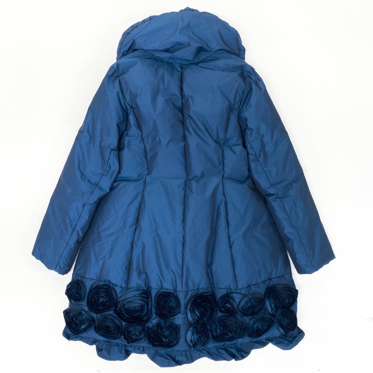 40k18【美品】SHIZUKA KOMURO シズカコムロ ダウンコート ロングコート 薔薇 Aライン 42サイズ ネイビー レディースu02t
