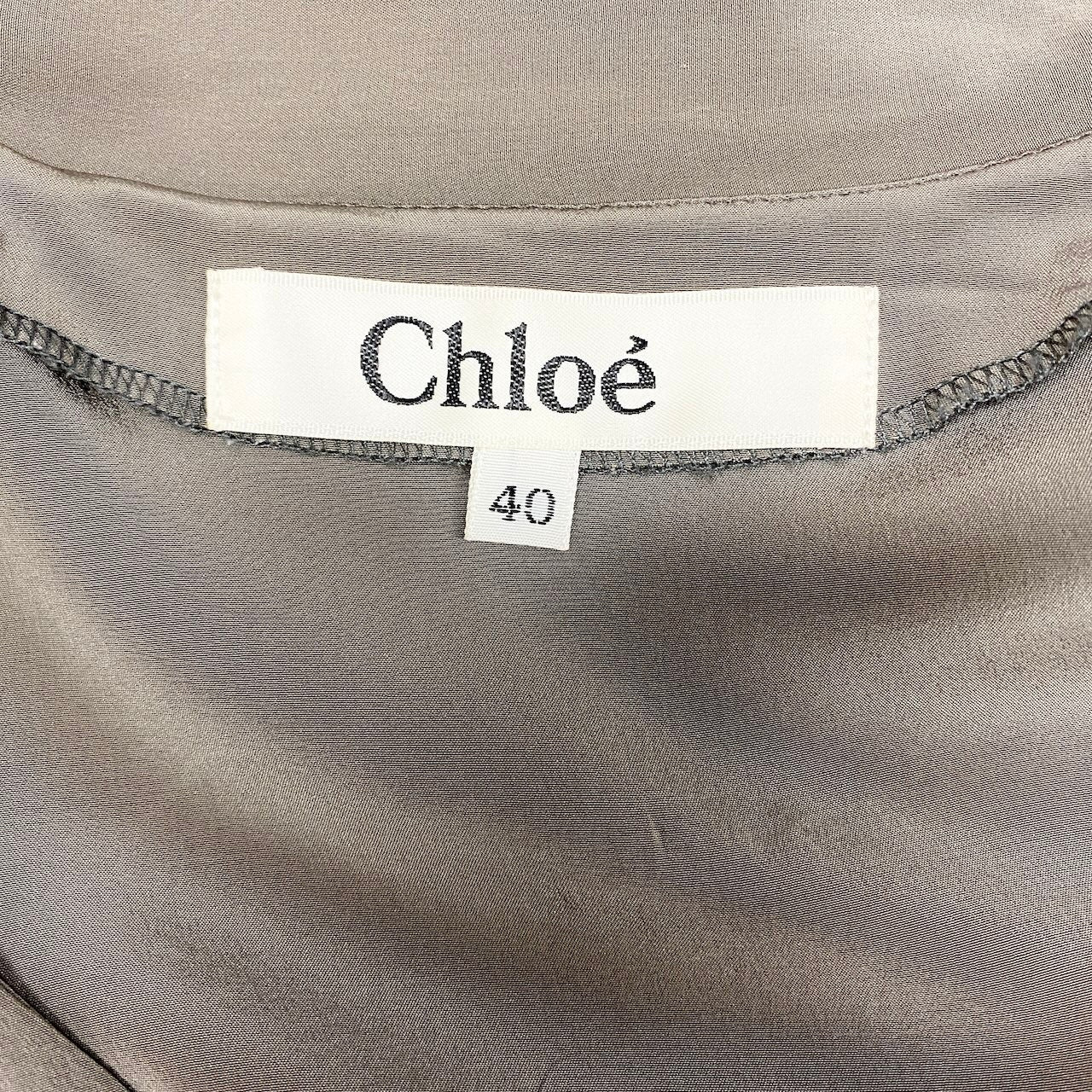 11c29 Chloe クロエ ボウタイ シルクブラウス ダブルブレスト シャツジャケット ロングスリーブ レディース 女性服 サイズ40 グレー 絹100％u02t