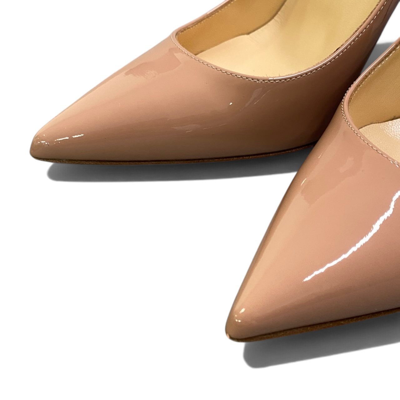 i1 Christian Louboutin クリスチャンルブタン KATE100 パテントレザー ポインテッドトゥパンプス サイズ38 ピンクベージュ レディースk02i