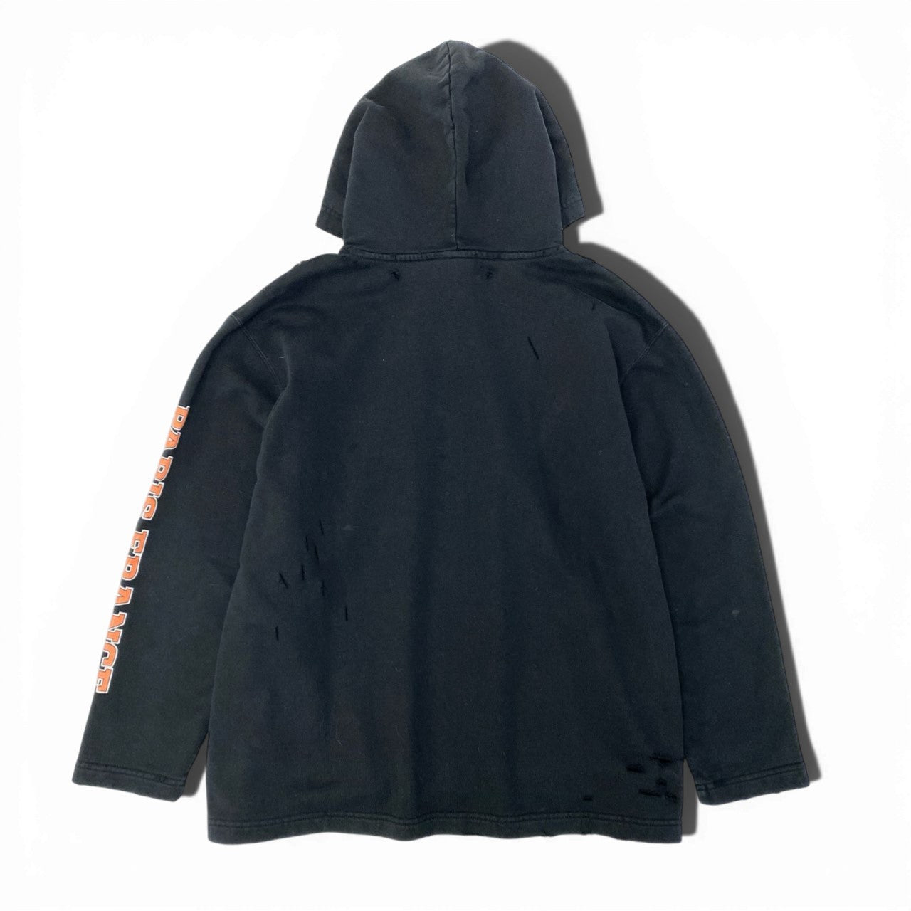 75c4 BALENCIAGA バレンシアガ プルオーバーフーディー パーカー BBロゴ スウェット ダメージ加工 Sサイズ ブラック コットン100％ ユニセックス メンズ レディースo07t