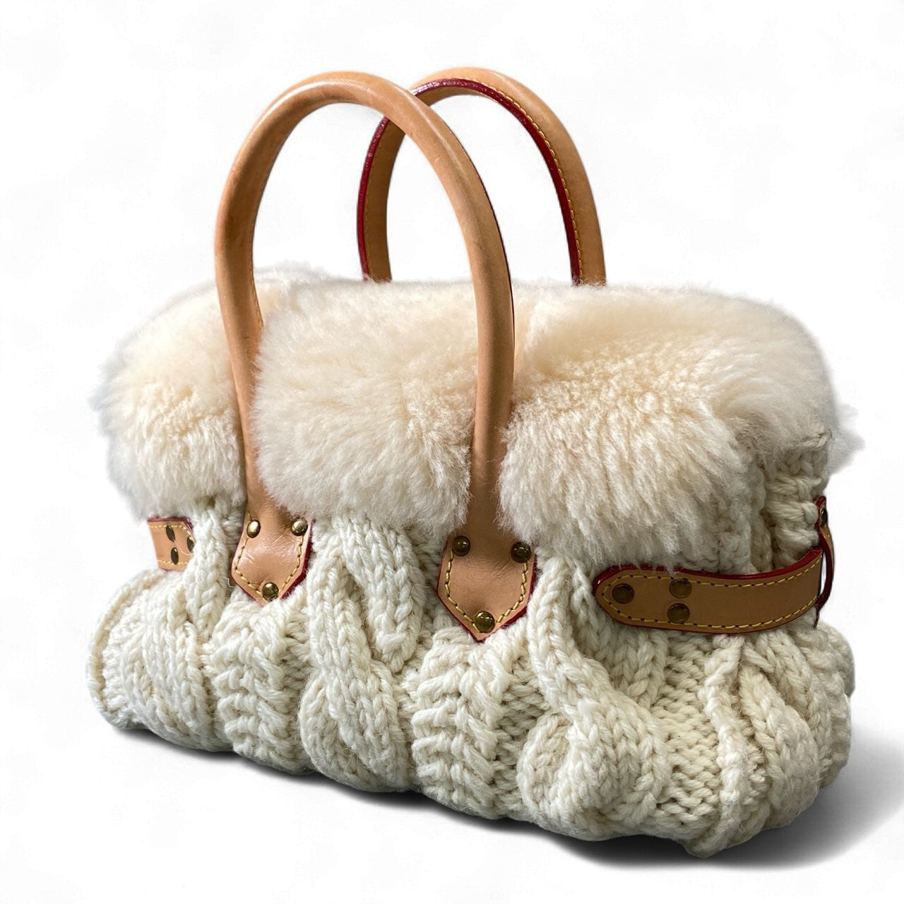 ak18 MONTEROSA モンテローザ muku ムク リアルムートン 手網みニット ファー トートバッグ 鞄 ベージュk02i