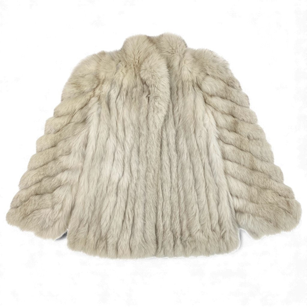 25L15 ブルーフォックス ファーコート サイズ13号 ホワイト 本毛皮 袖螺旋デザイン FOX FUR 希少デザインt18r