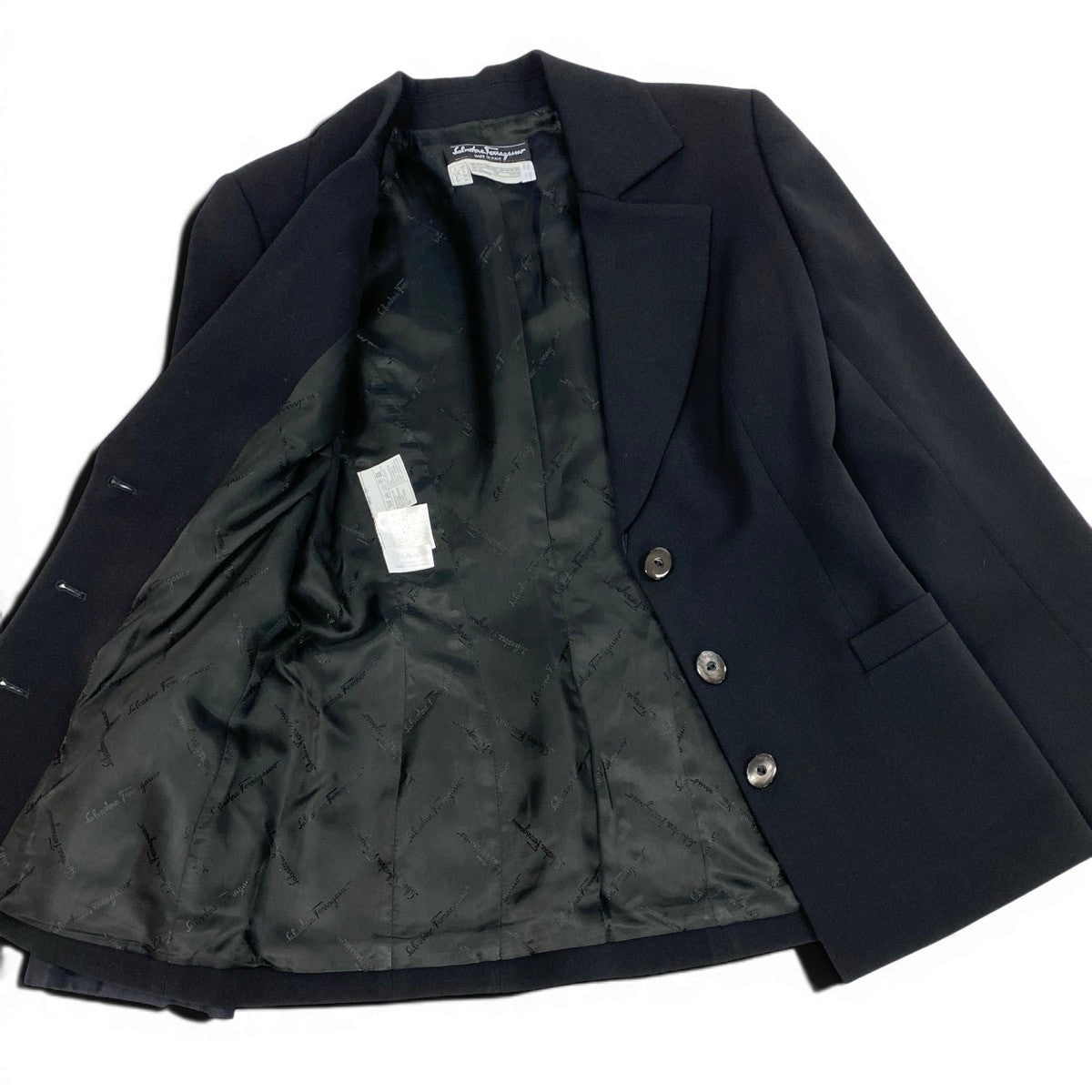 9f5 Salvatore Ferragamo サルヴァトーレフェラガモ テーラードジャケット 袖レイヤード サイズ40 イタリア製 ブラック ウール シルク レディース 女性服u02t