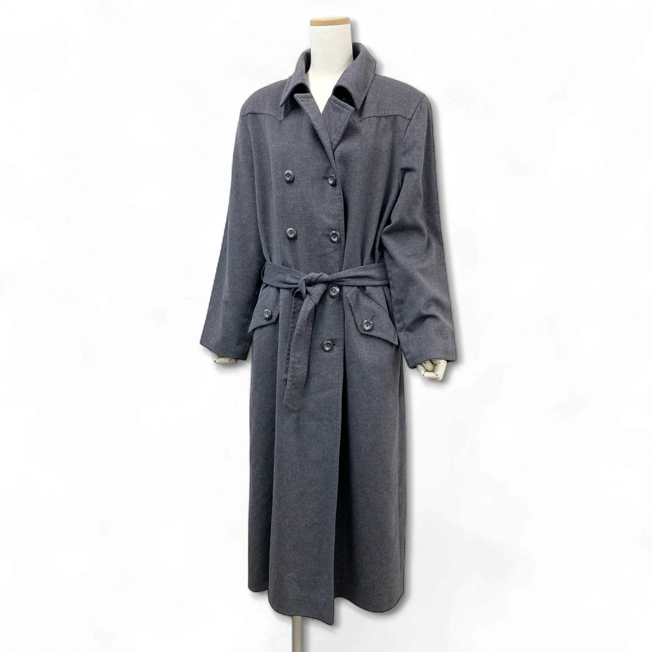 4k23 jun ashida ジュンアシダ ステンカラーコート ロングコート ダブルブレスト オリラグ混 レディース 女性用 L ダークグレーu02t