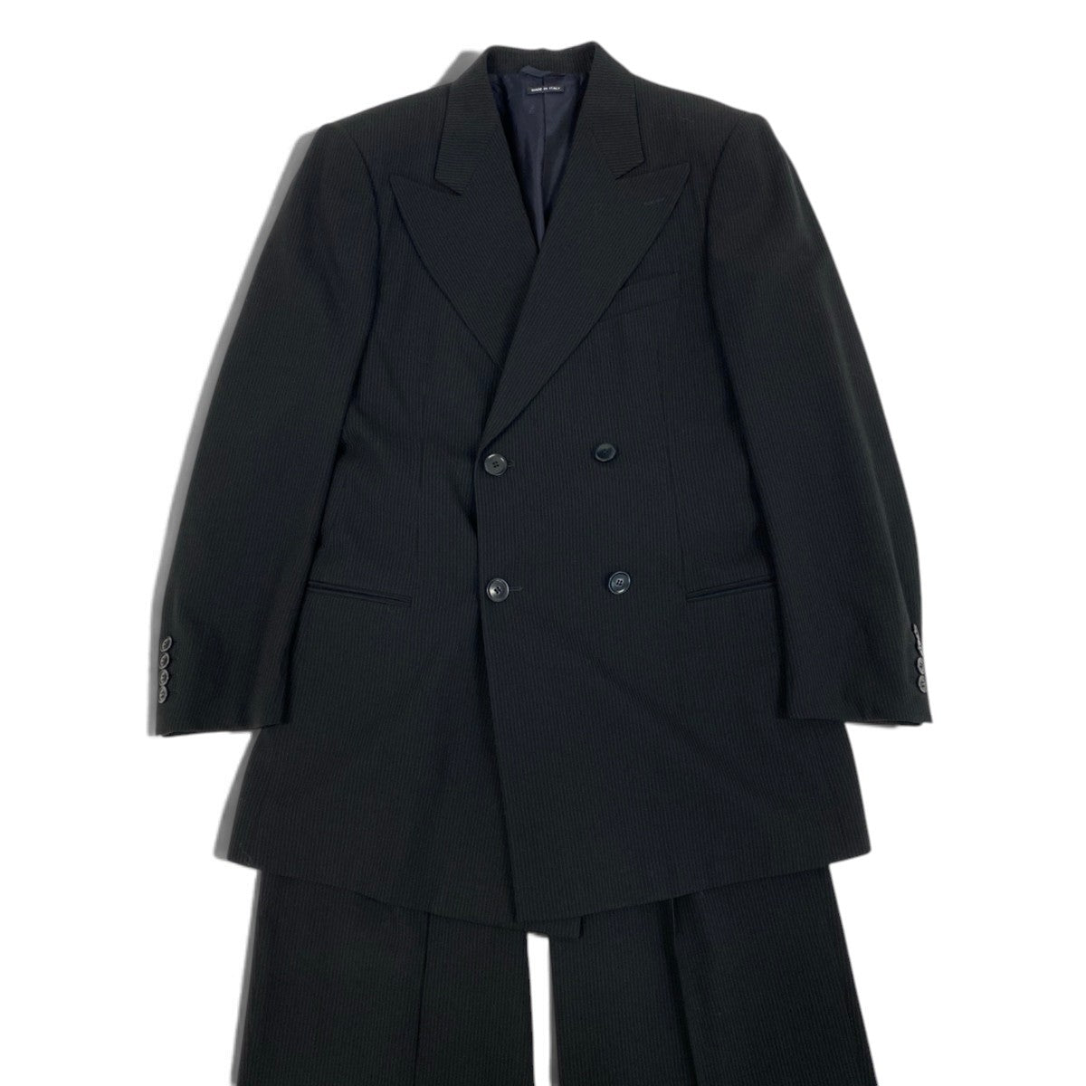 56j6 GIORGIO ARMANI ジョルジオアルマーニ BORGO21 ストライプ ダブル スーツ セットアップ サイズ48 ブラック フォーマルt18r